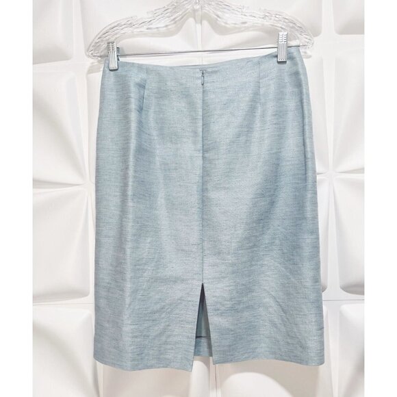 Antonio Melani Sz 4 Blue Linen Blend Ruffled Blazer Jacket Skirt Suit 2pc - Picture 8 of 9